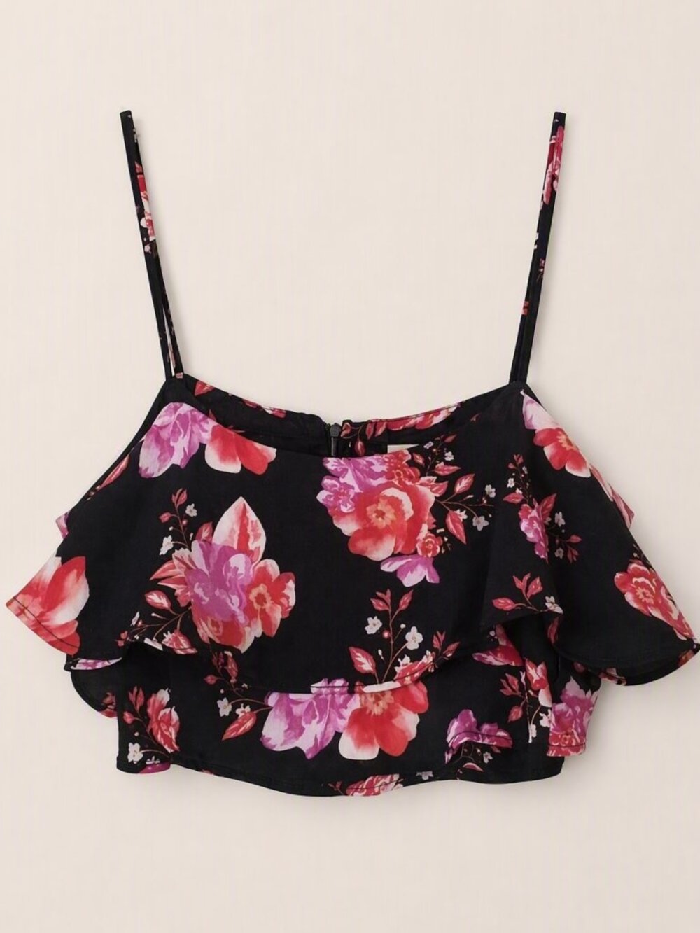 Tularosa Cullen Flutter Crop Top Black Pink Floral Ruffle Size S NWT